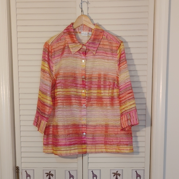 Kim Rogers Tops - Kim Rogers Multicolor Striped Button-Down Shirt